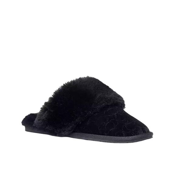 COACH BLACK FUZZY WOMEN'S SLIPPERS "ZURI" SIZE 10 - Picture 1 of 3